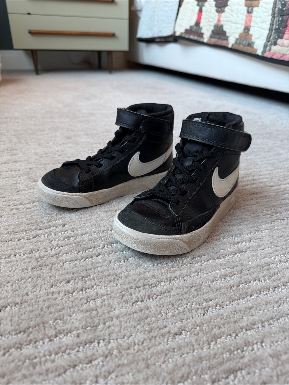 Nike Kids Black High-Top Sneakers with White Swoosh